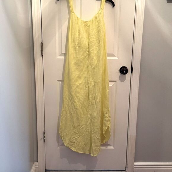 NWT Old Navy Yellow Linen Sun Dress With Tie Back Size Medium - Picture 1 of 7